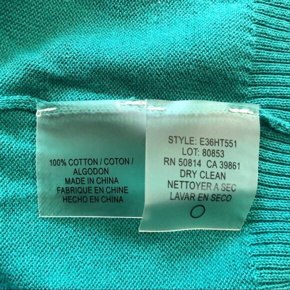 Tahari Turquoise Snap Up Cotton Cardigan Sweater Blouse - Large - Picture 10 of 10